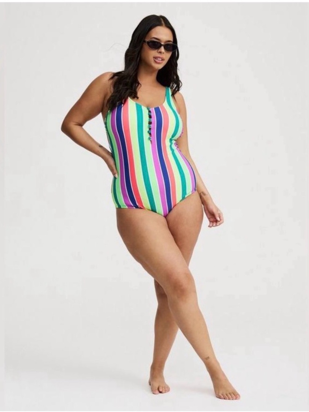 Torrid Wire Free Button Front Plunge Cheeky One Piece Swimsuit - Picture 3 of 9